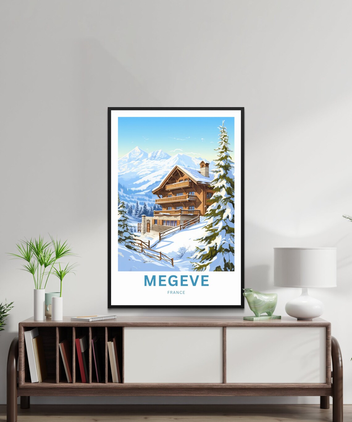 Megeve France Alpine Chalet Mountain View Travel Poster Winter Decor - Image 2