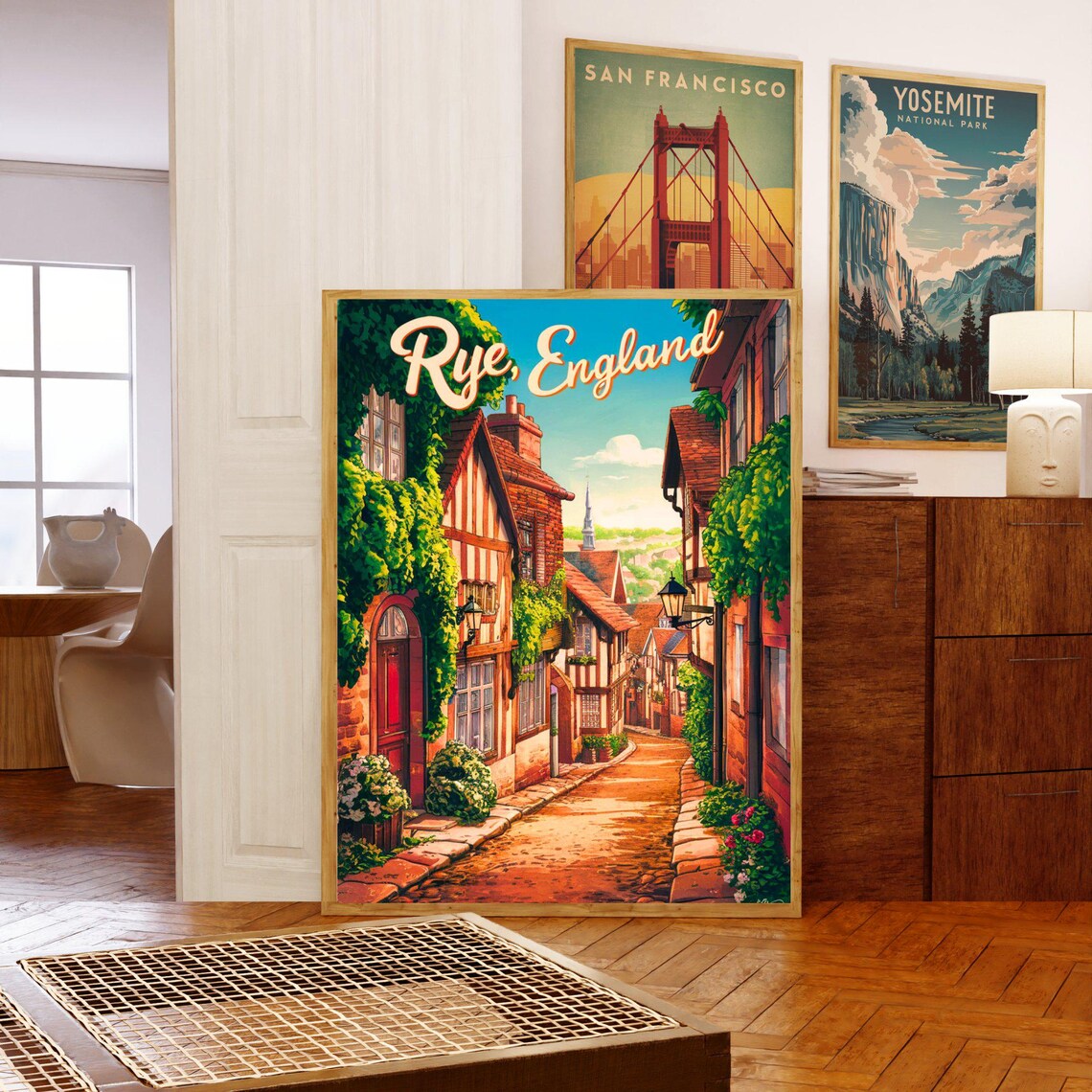 Rye England Historic Cobbled Lane Tudor Cottages Vintage Travel Poster - Image 5