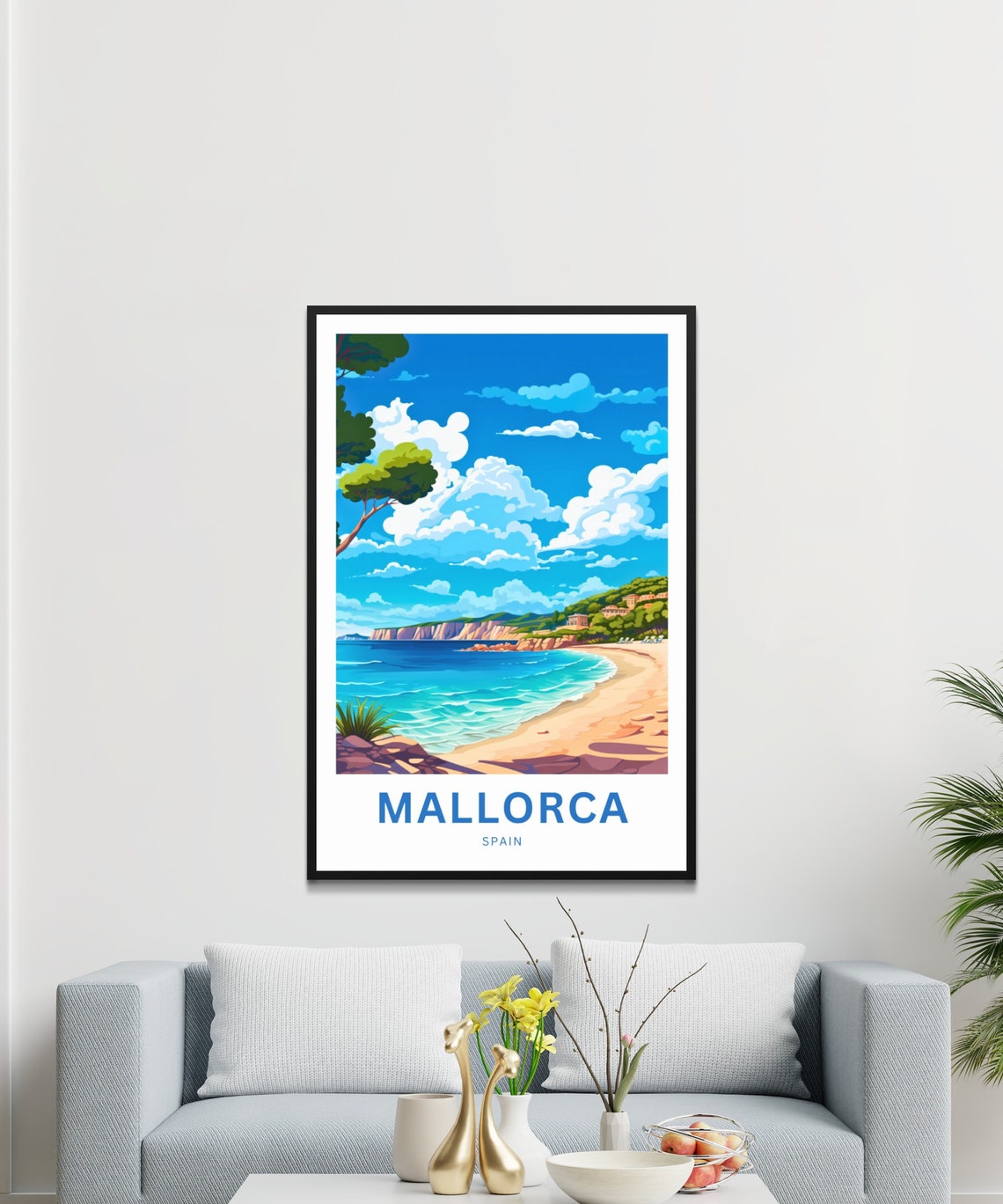 Mallorca Spain Beach Cliffs Golden Sand Custom Travel Poster - Image 3