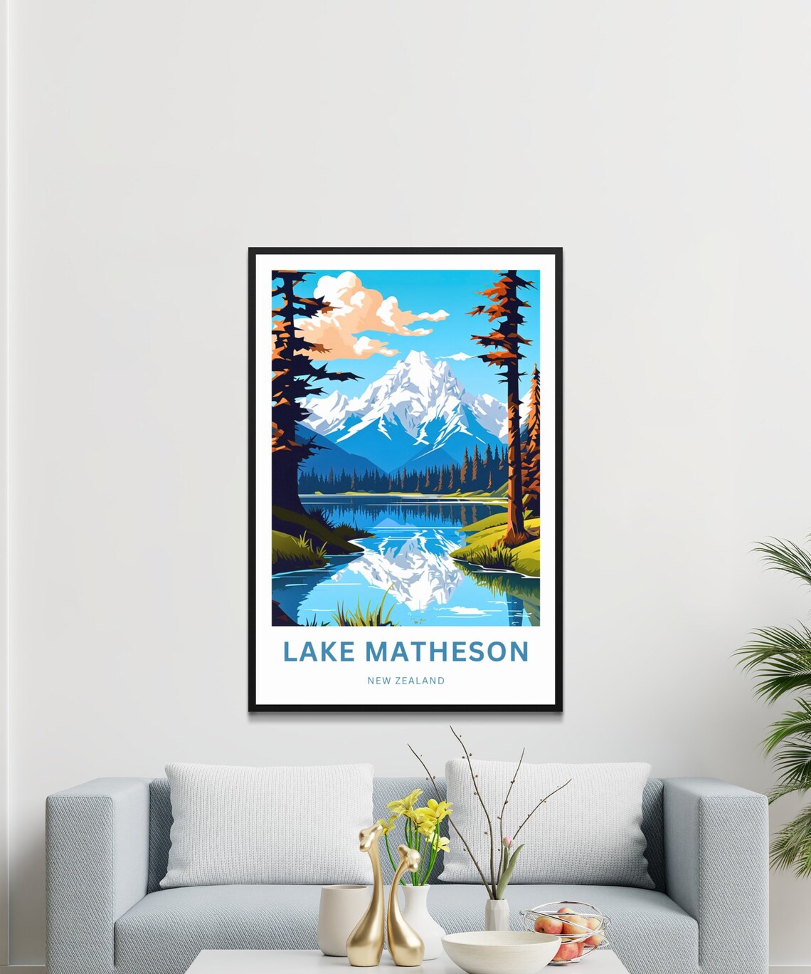 Lake Matheson New Zealand Snowy Mountain Reflection Travel Poster - Image 3