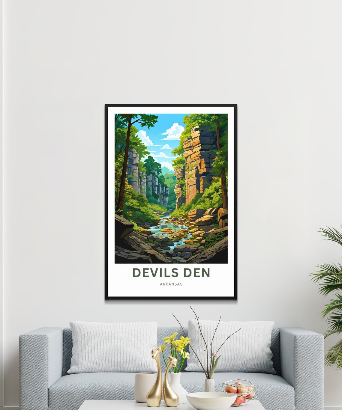 Devils Den Arkansas Canyon Creek Limestone Travel Illustration Poster - Image 3