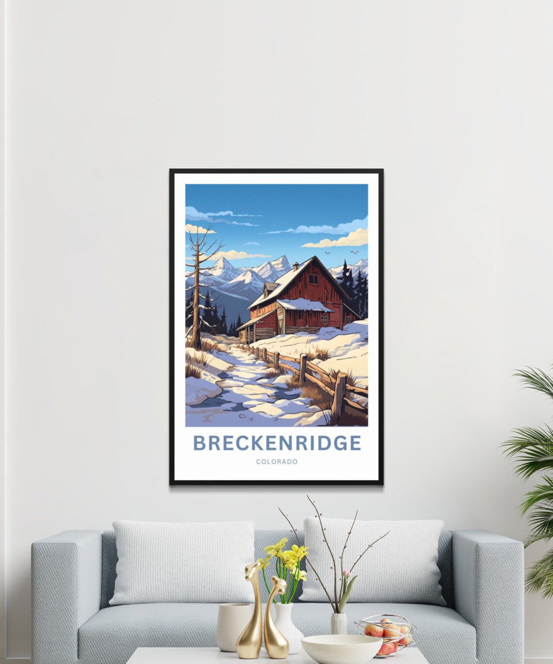 Breckenridge Colorado Red Barn Winter Snow Mountains Travel Poster - Image 2