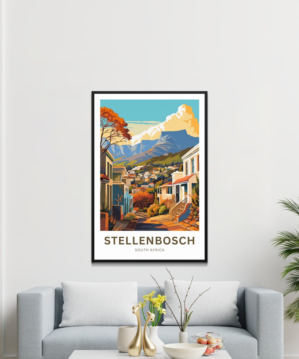 Stellenbosch South Africa Hillside Village Mountain View Poster - Image 3