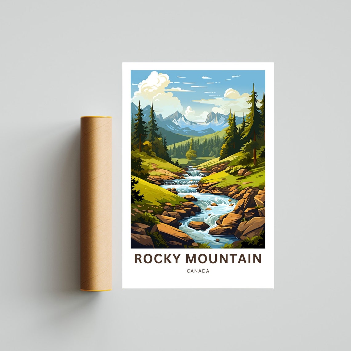 Rocky Mountain Canada Pine Forest Stream Valley Travel Poster - Image 4