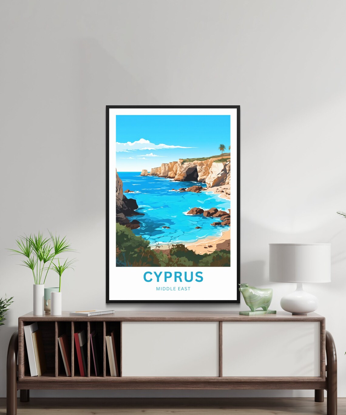 Cyprus Personalized Turquoise Bay Cliffs Coastal Travel Art Poster - Image 2