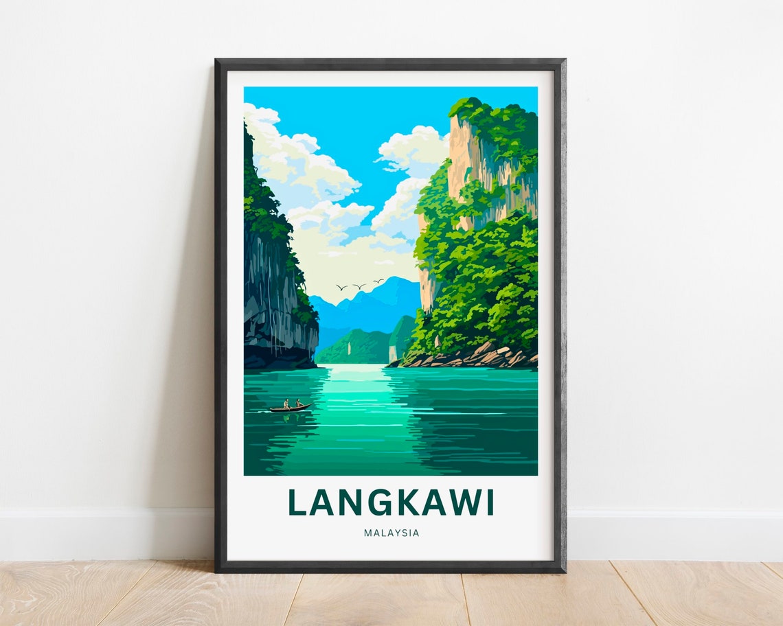 Langkawi Malaysia Island Limestone Cliffs Lagoon Boat Travel Poster
