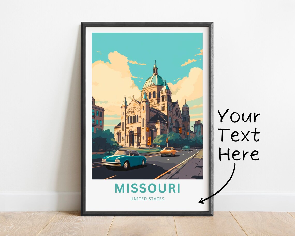 Missouri Personalized Travel Poster with Historic Domed Church Street