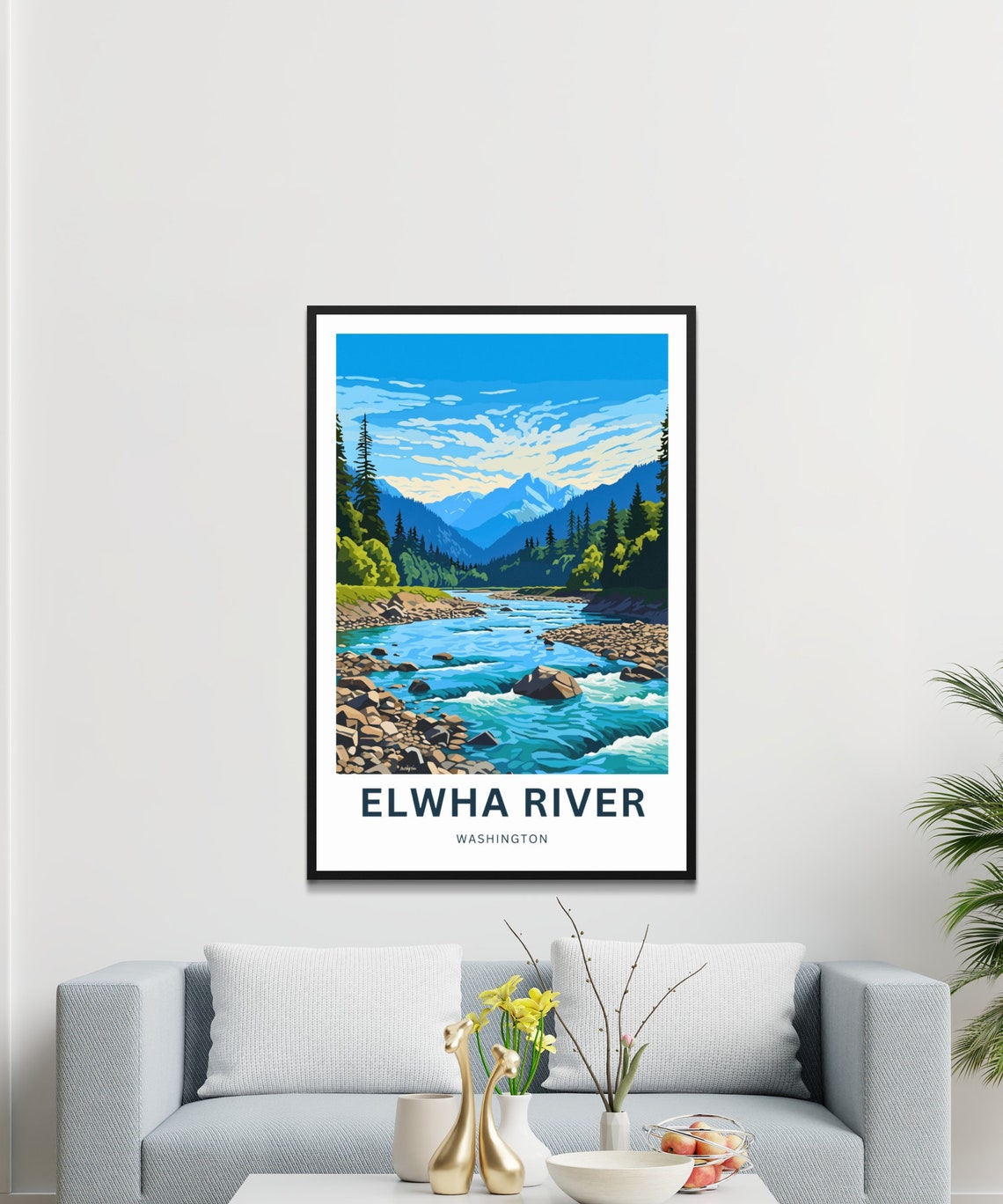 Elwha River Washington Whitewater Rapids Rocks Peaks Travel Poster - Image 3