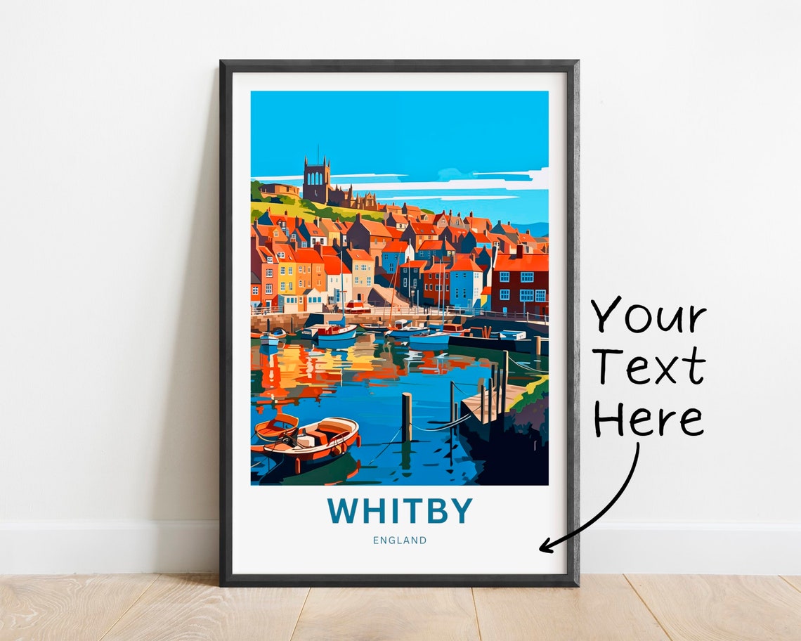 Personalized Whitby Harbor Abbey England Seaside Town Travel Poster