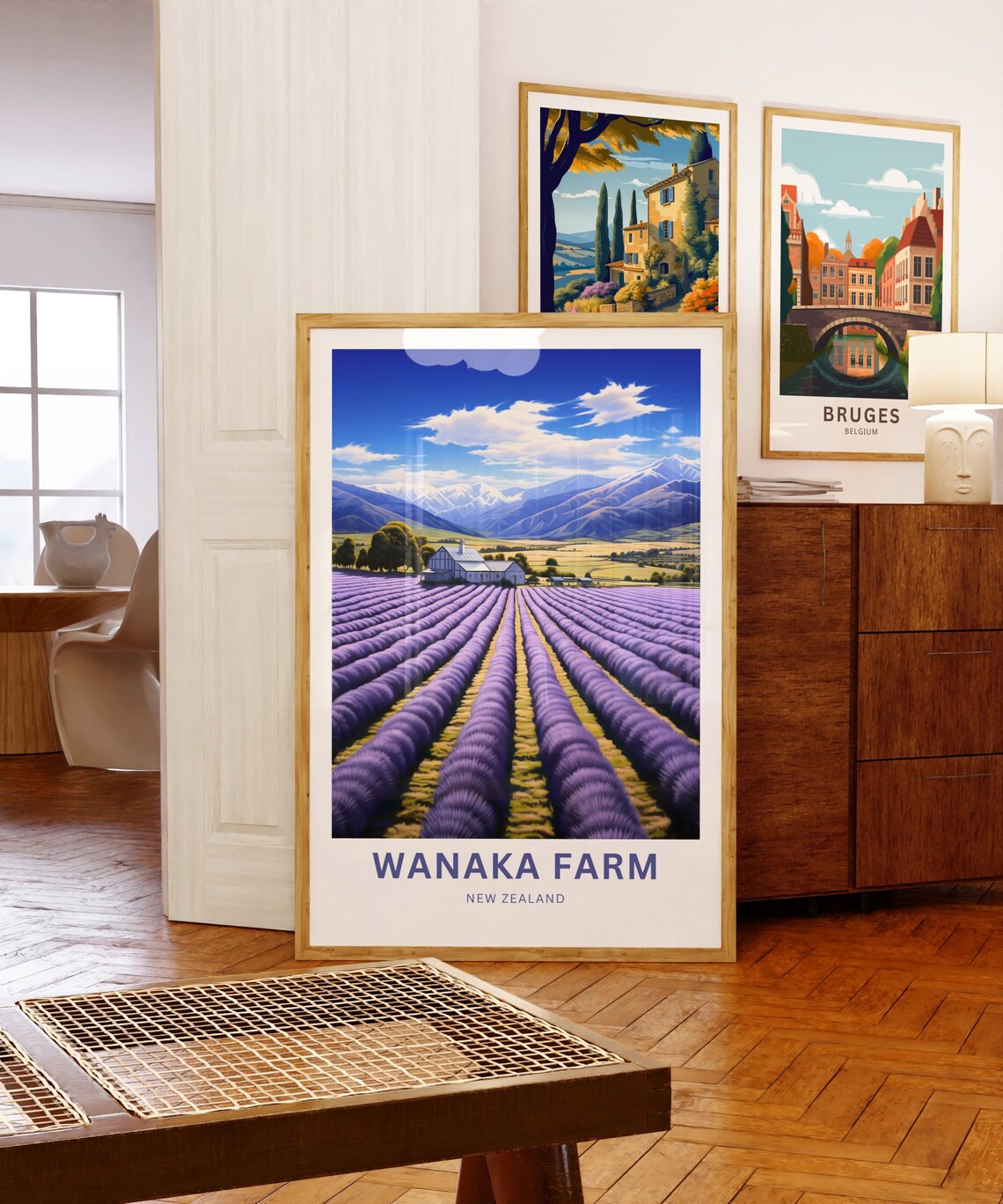 Wanaka Farm New Zealand Lavender Rows Travel Illustration Poster - Image 5