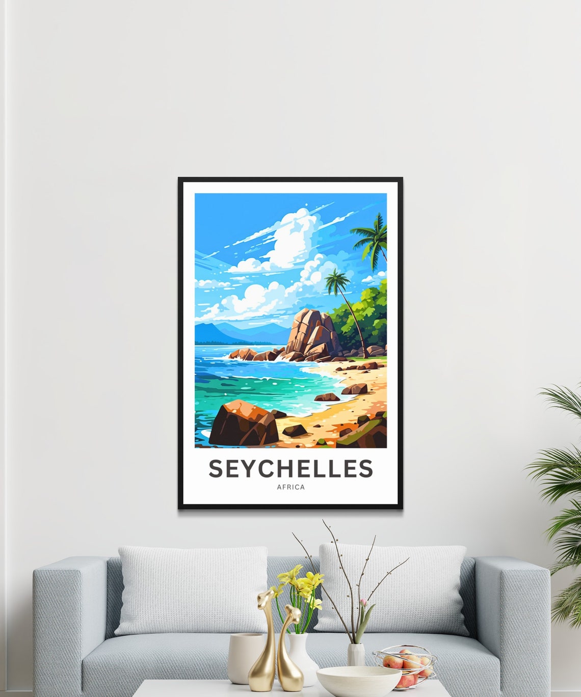 Seychelles Africa Turquoise Beach Granite Rocks Custom Poster - Image 3