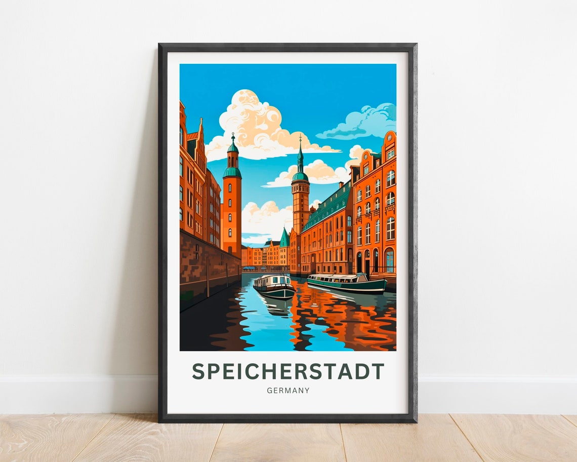 Speicherstadt Germany Twin Tower Canal Waterfront Scene Poster