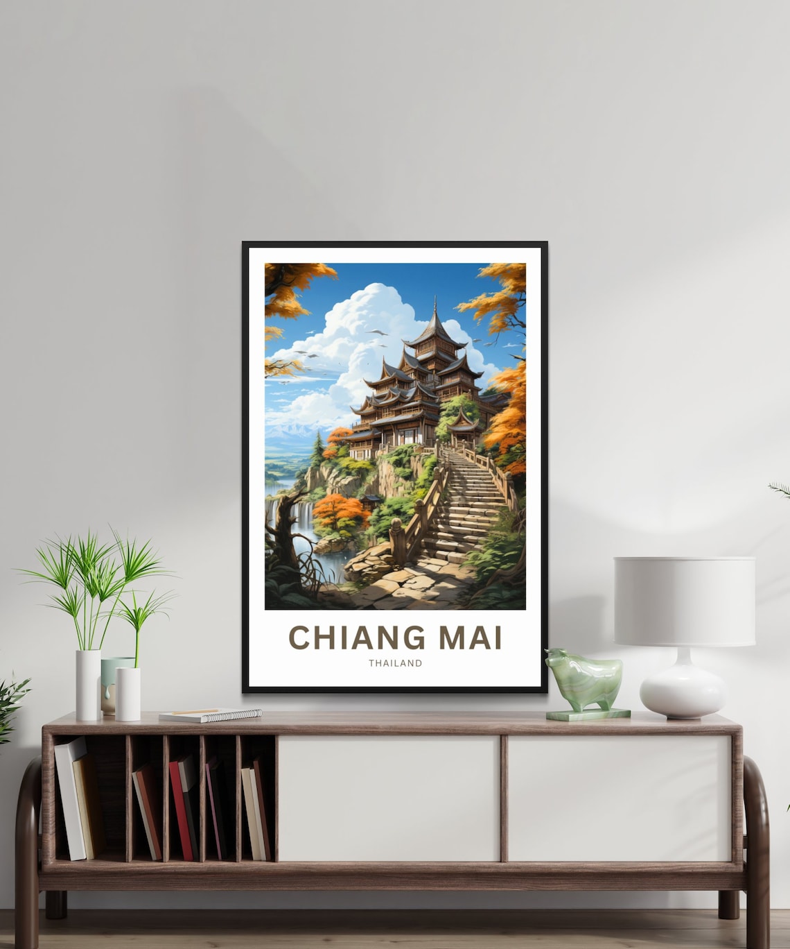 Chiang Mai Thailand Temple Cliff Staircase Waterfall Travel Poster - Image 2