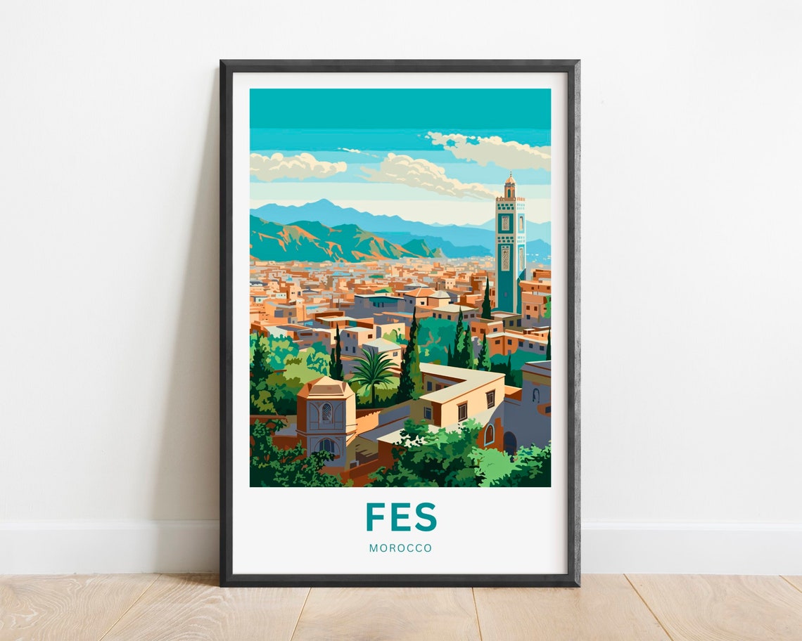 Fes Travel Print Fes Poster Morocco Wall Art Framed Present Gift Morocco Present