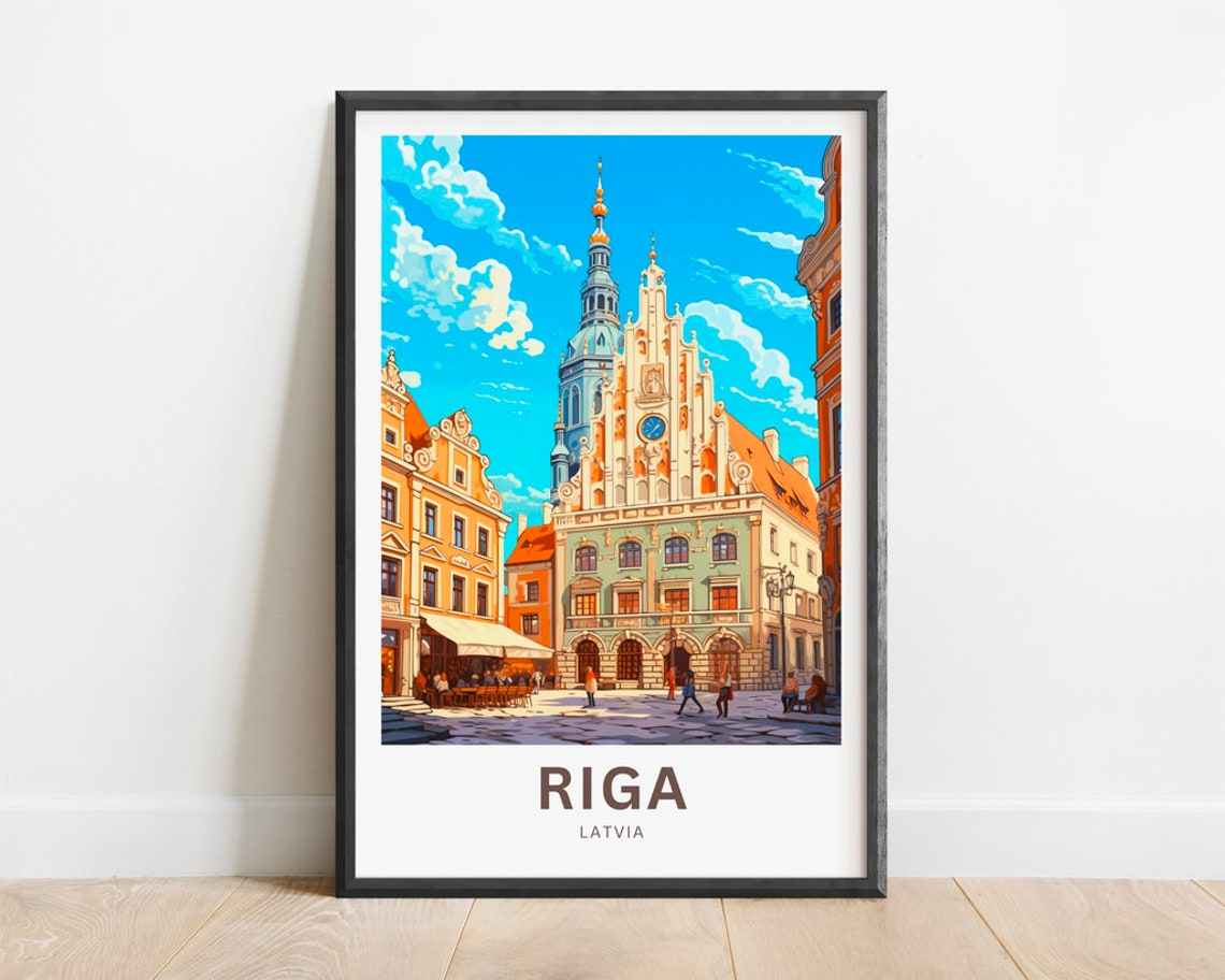 Riga Latvia Historic Old Town Blackheads Square Scene Poster