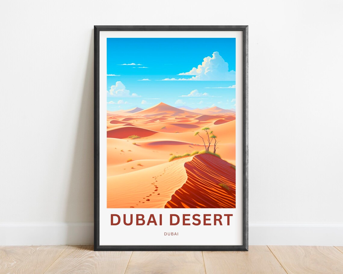 Dubai Desert Golden Sand Dunes Footprint Trail Travel Poster