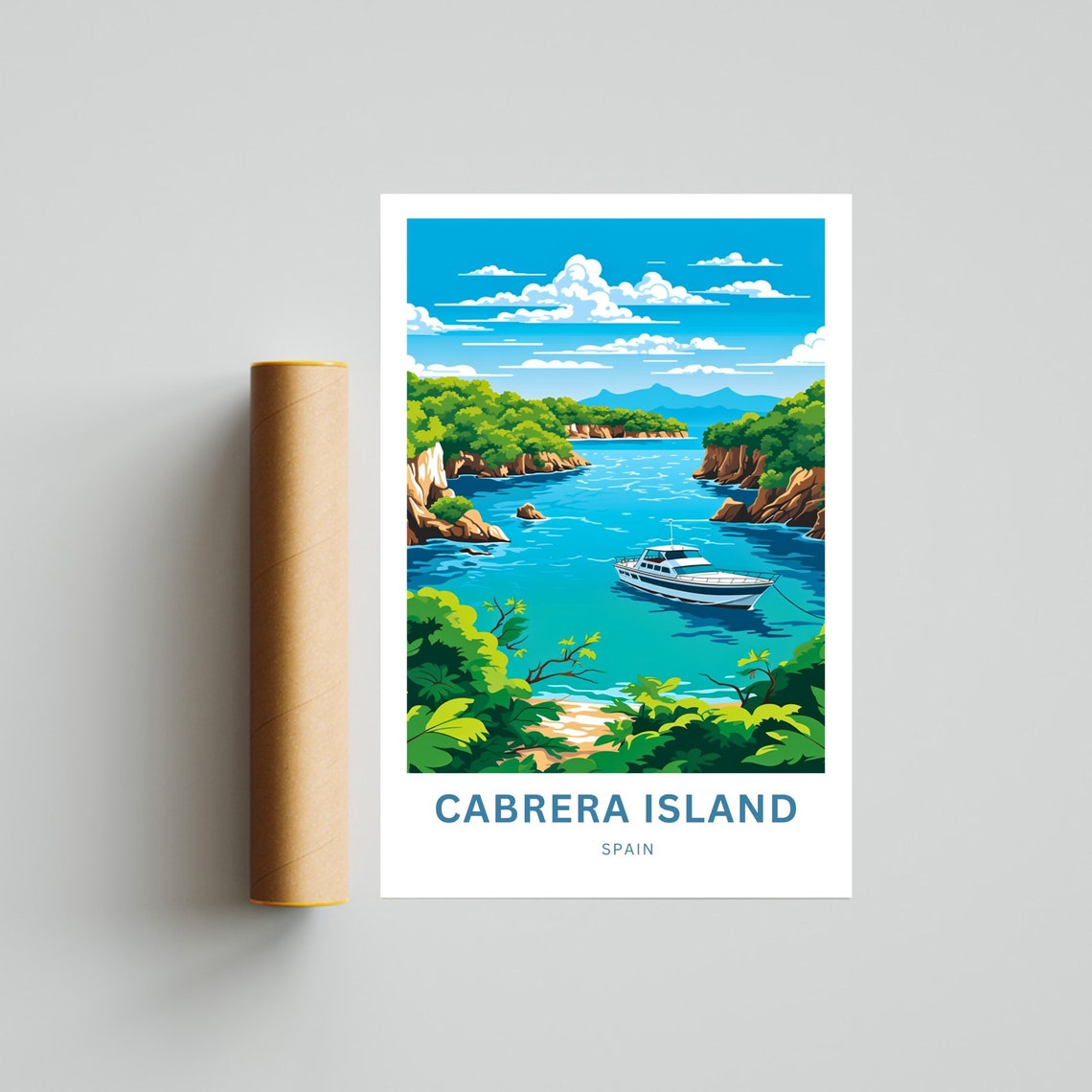 Cabrera Island Spain Anchored Boat In Emerald Rocky Channel Poster - Image 4
