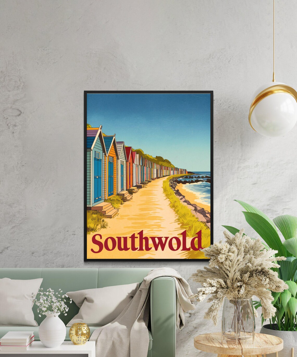 Southwold England Vintage Beach Huts Coastal Path Art Travel Poster - Image 3