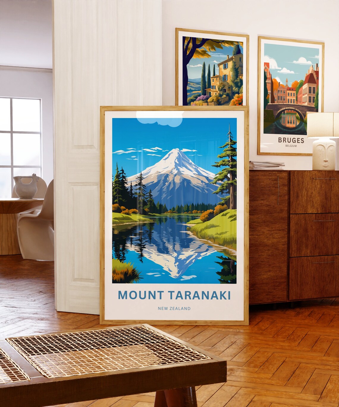 Mount Taranaki New Zealand Snowcapped Volcano Lake Reflection Poster - Image 5