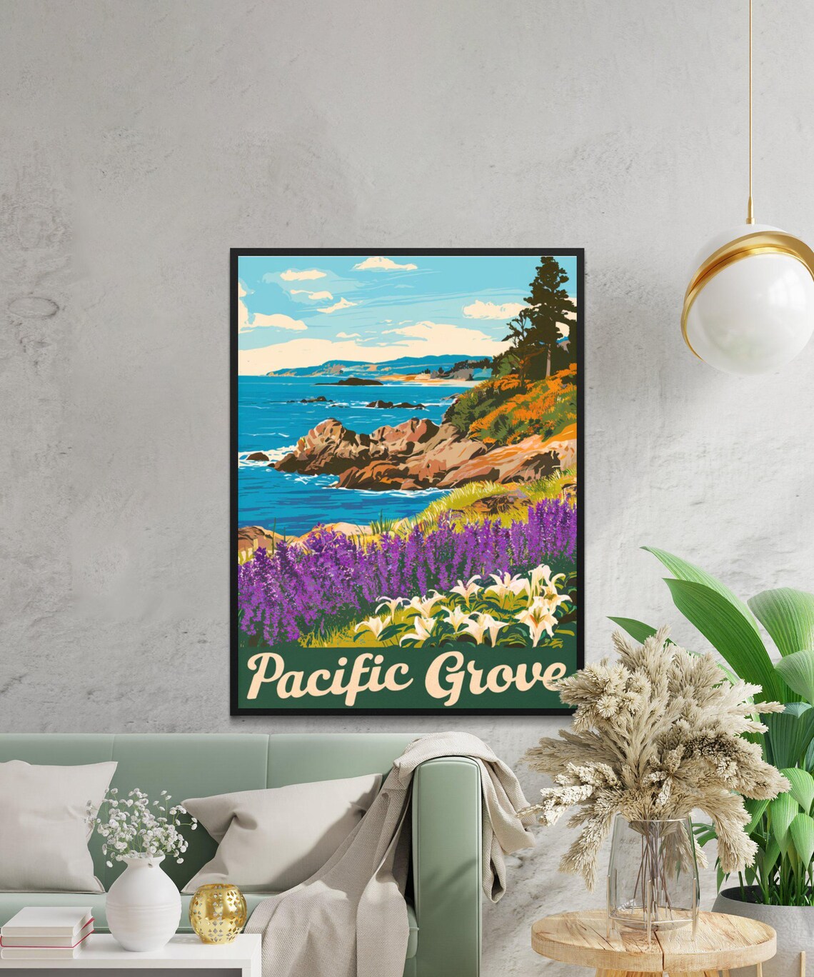 Pacific Grove California Rocky Coast Wildflowers Vintage Poster - Image 2