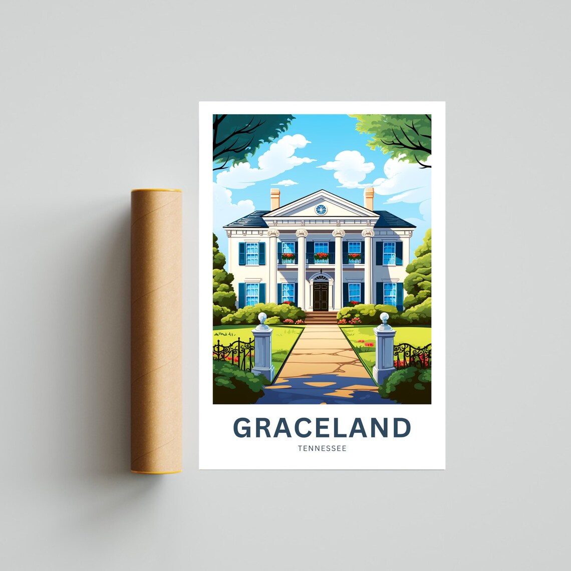 Personalized Graceland Tennessee Mansion Retro Landmark Estate Poster - Image 4
