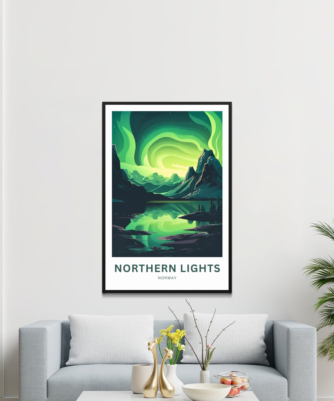 Northern Lights Norway Aurora Fjord Reflection Travel Poster - Image 3