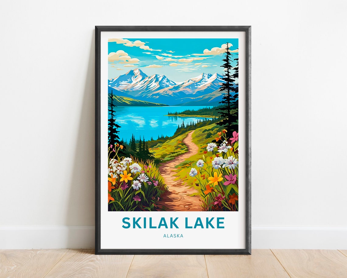 Skilak Lake Alaska Wildflower Path Lake and Mountain View Poster