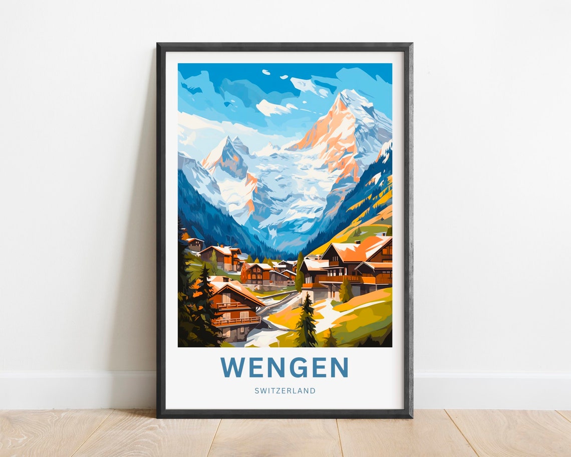 Wengen Switzerland Autumn Alpine Village Mountainside View Poster