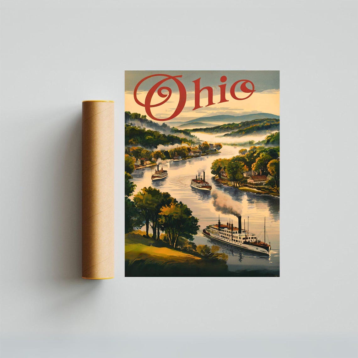 Ohio River Steamboats Vintage Retro Paddleboat Travel Poster - Image 3