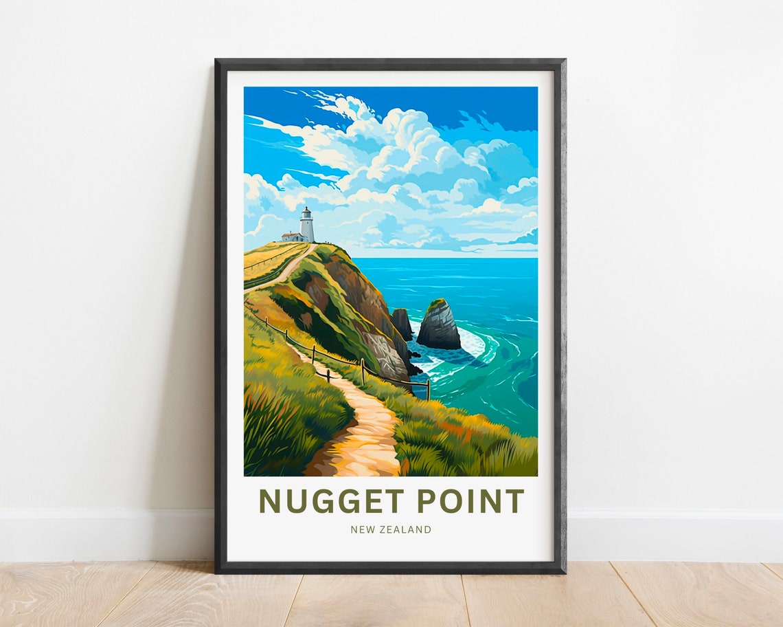 Nugget Point New Zealand Lighthouse Coastal Cliff Path Poster