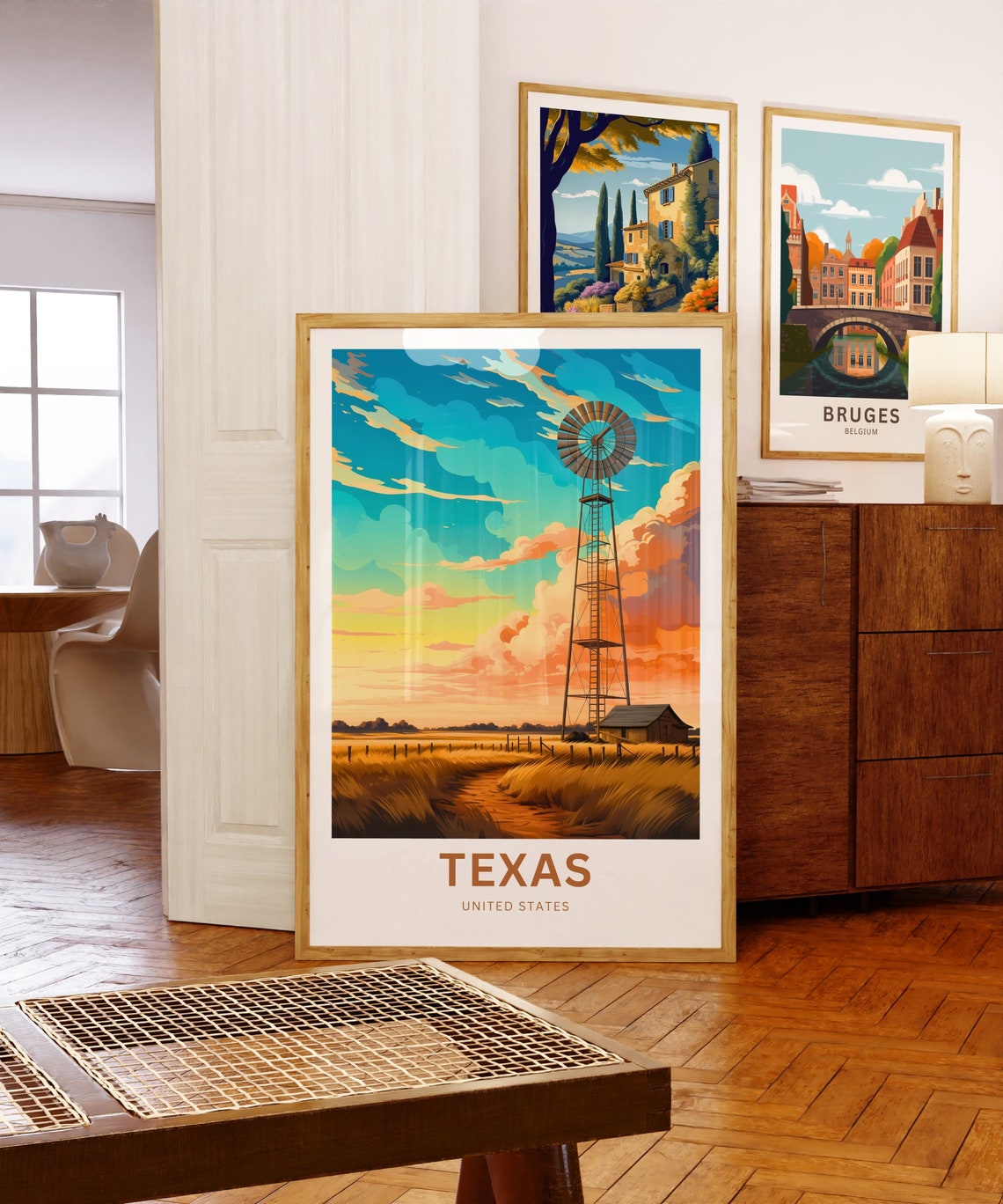 Texas Windmill Barn And Sunset Clouds Personalized Travel Poster - Image 5
