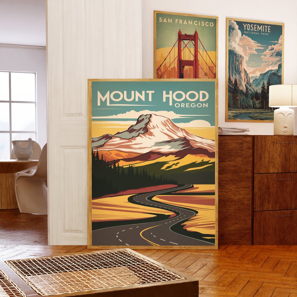 Mount Hood Oregon Retro Travel Poster with Sunset Road and Evergreens - Image 5