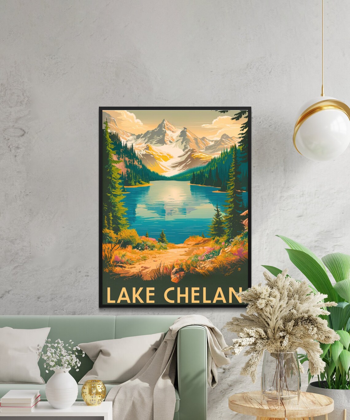 Lake Chelan Alpine Lake Pines Vintage Travel Poster Mountain Decor Art - Image 2