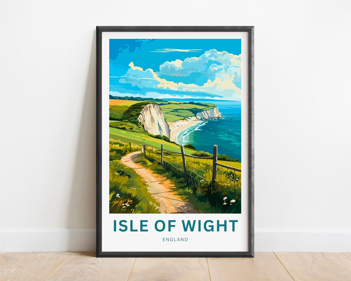 Isle of Wight England Cliff Top Path Blue Seaview Scene Poster