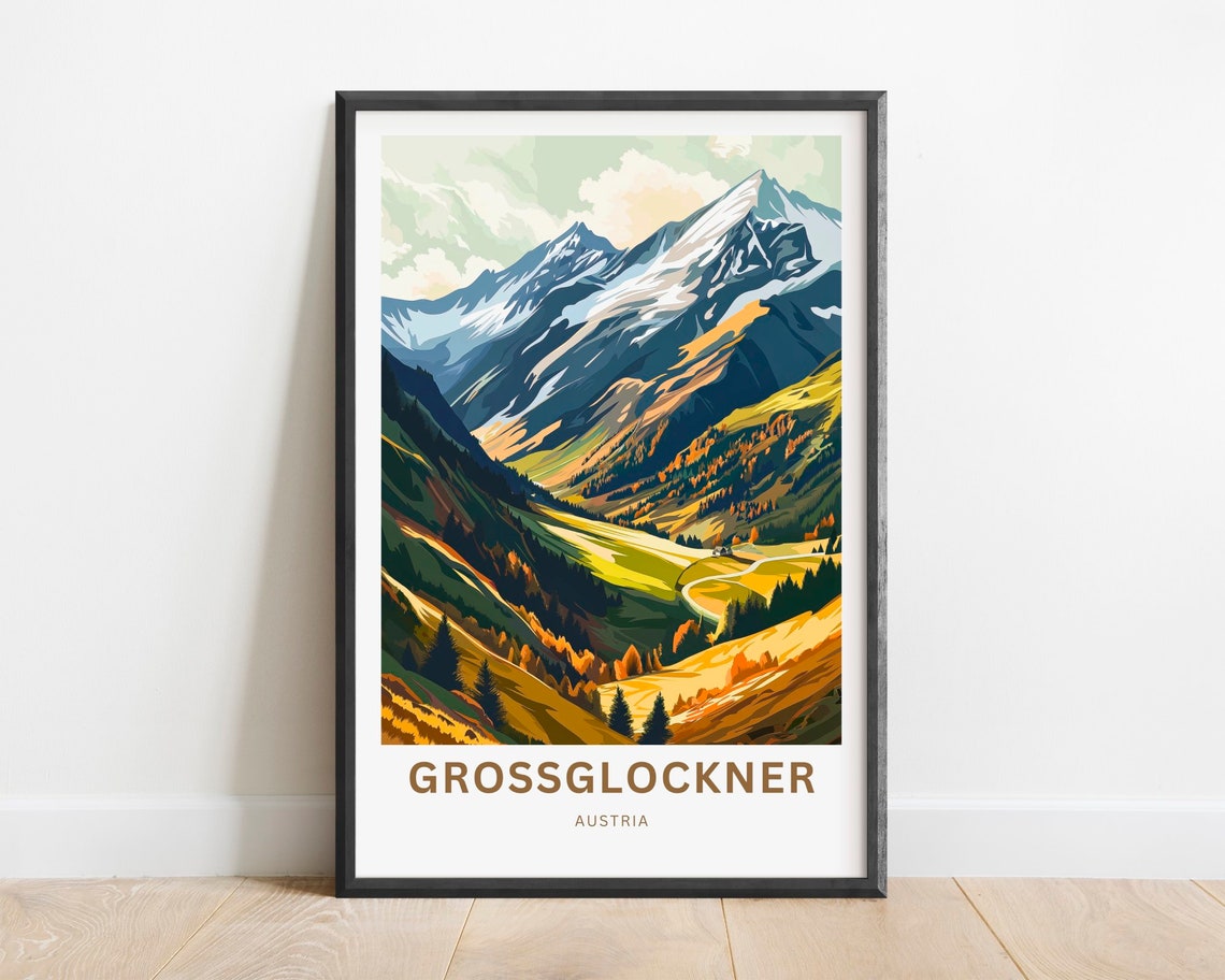 Grossglockner Austria Golden Autumn Valley Under Snowy Peaks Poster