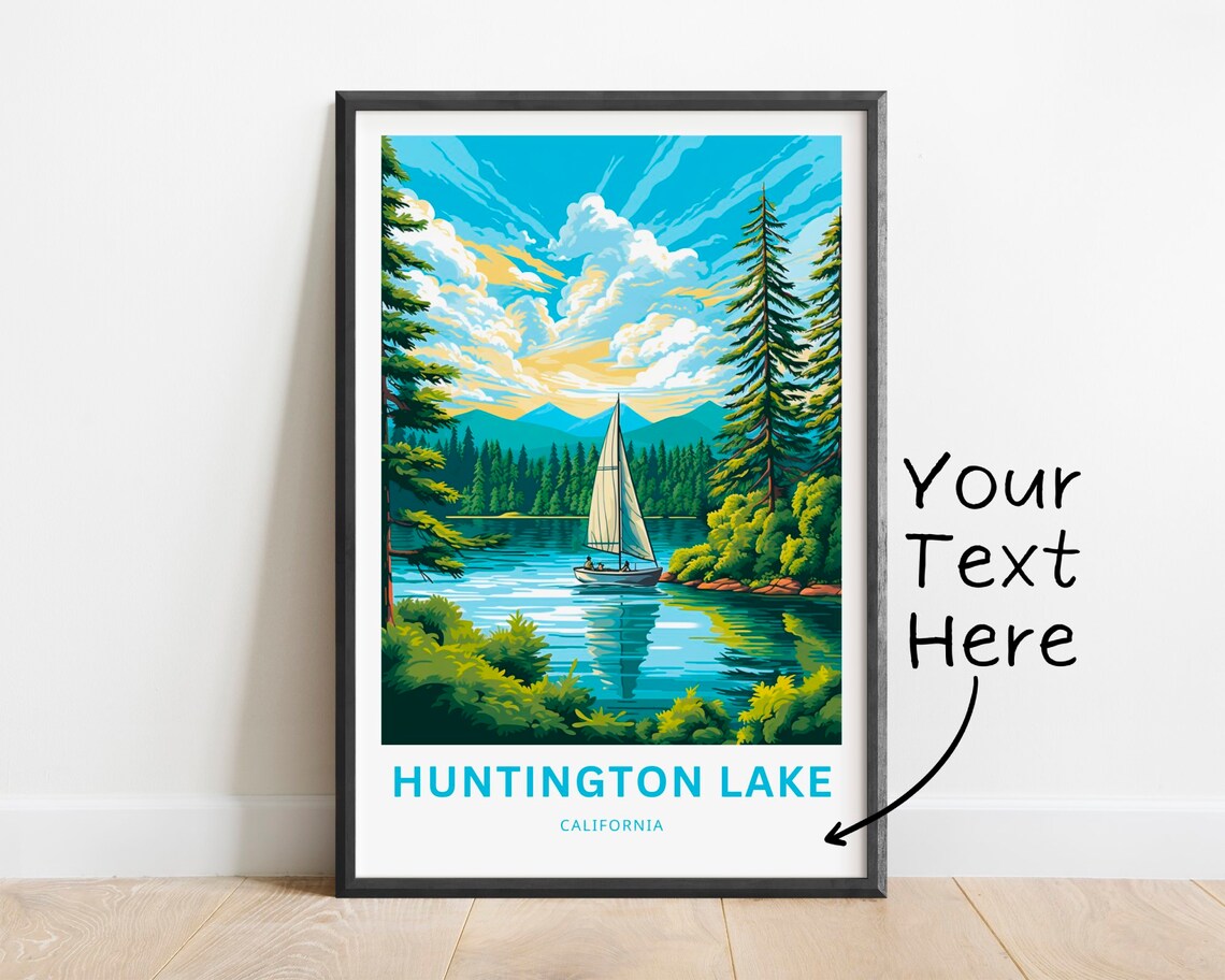 Huntington Lake California Sailboat Pine Shore Cloudy Sky Poster