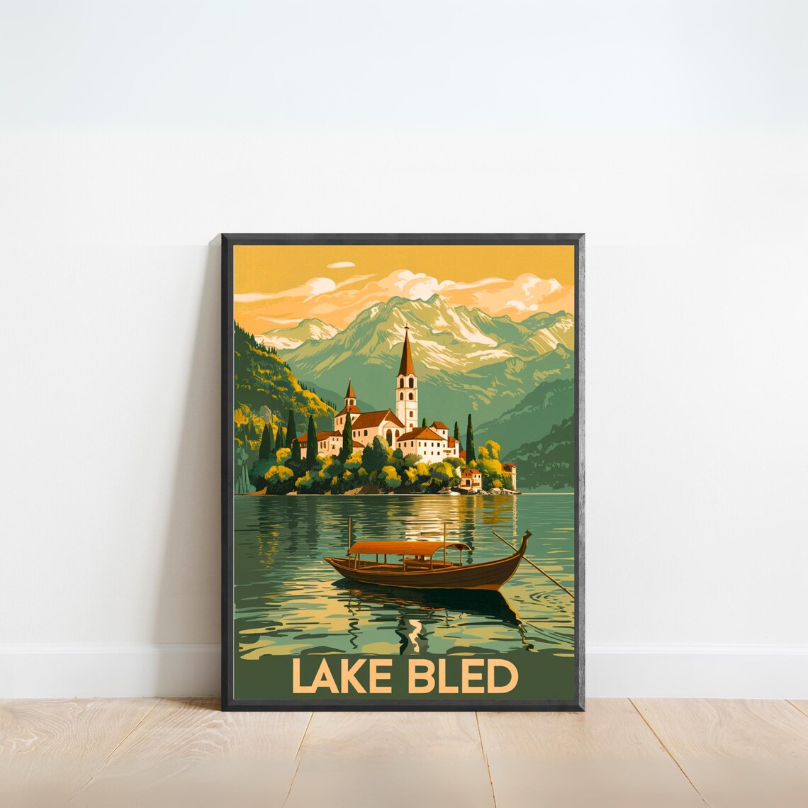 Lake Bled Vintage Island Church Mountain Lake Retro Travel Poster