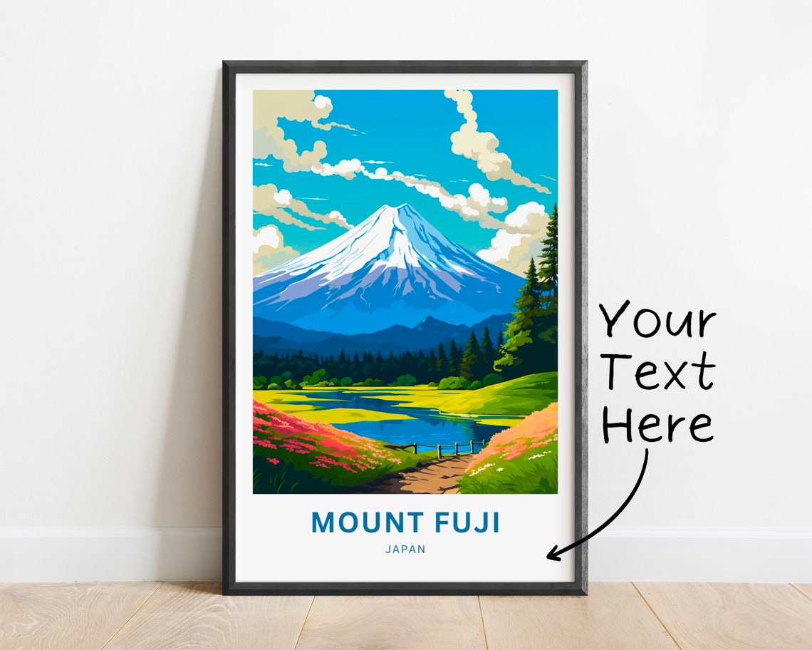 Mount Fuji Japan Snow Capped Peak Lake Meadow Personalized Poster