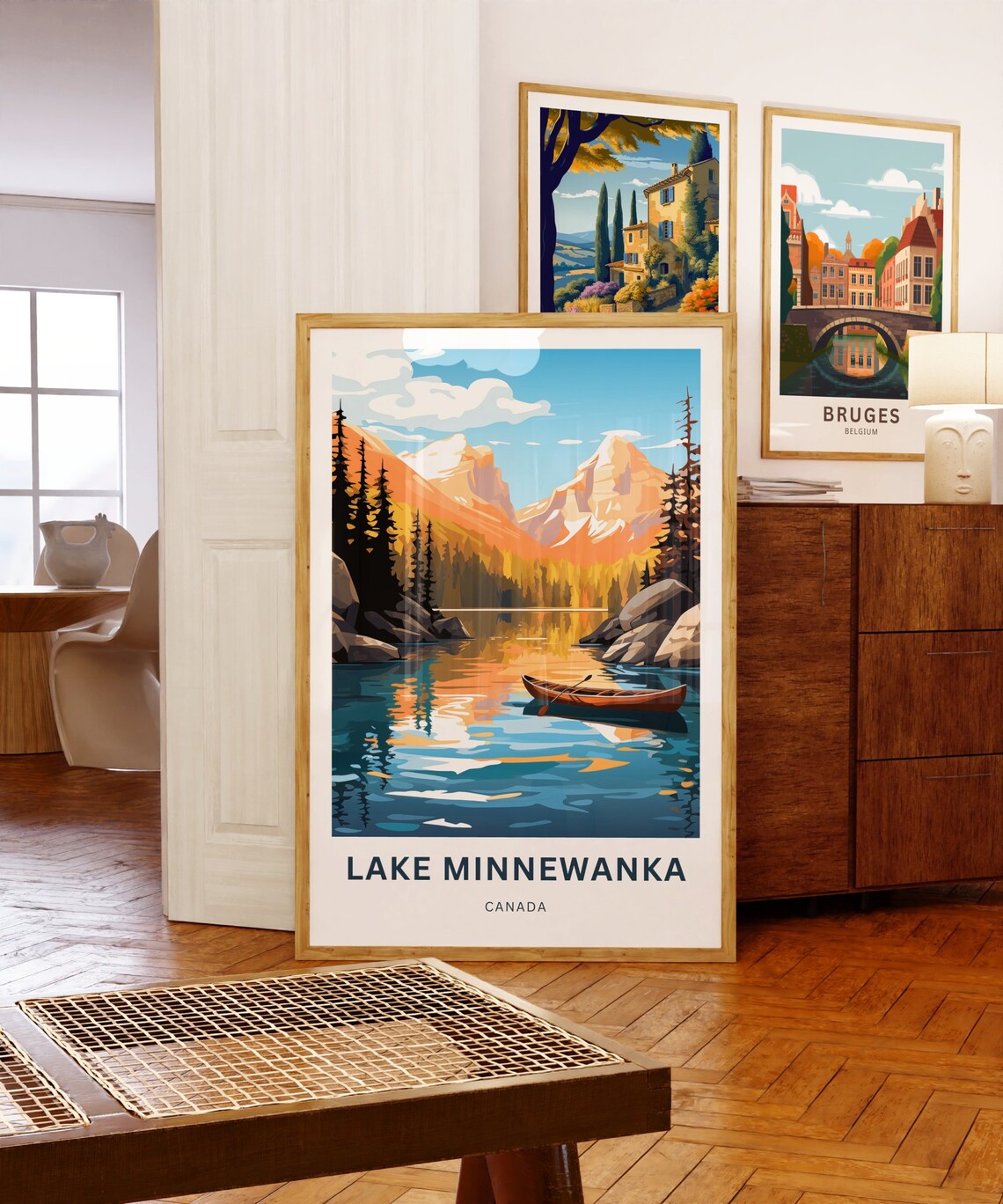 Lake Minnewanka Canada Golden Peaks Turquoise Water Travel Poster - Image 5