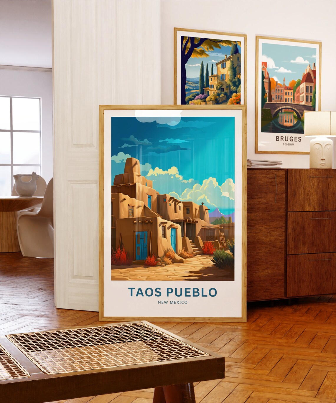 Taos Pueblo New Mexico Adobe Village Blue Doors Desert Art Poster - Image 5