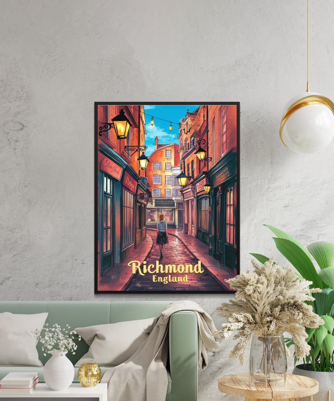 Richmond England Old Lantern Lane Cobblestone Street Art Travel Poster - Image 3