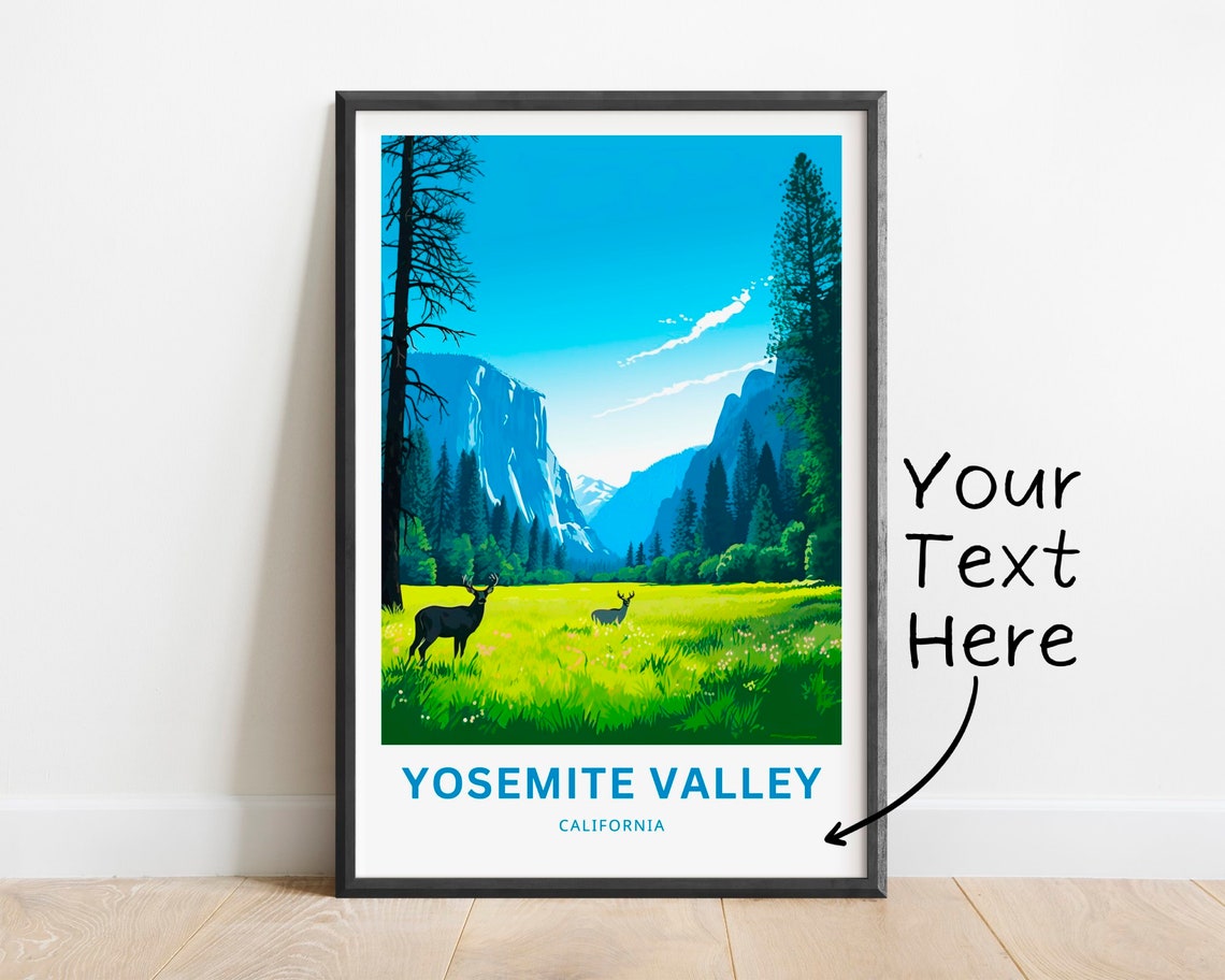 Yosemite Valley California Meadow Deer Granite Cliffs Travel Poster