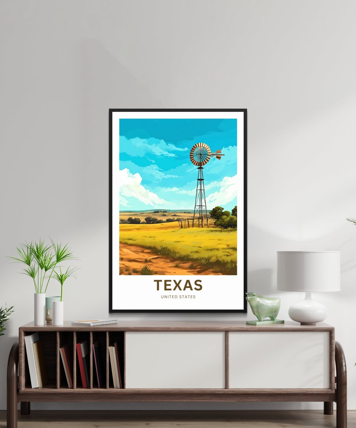Texas Windmill Over Turquoise Sky And Wheat Field Travel Poster - Image 2
