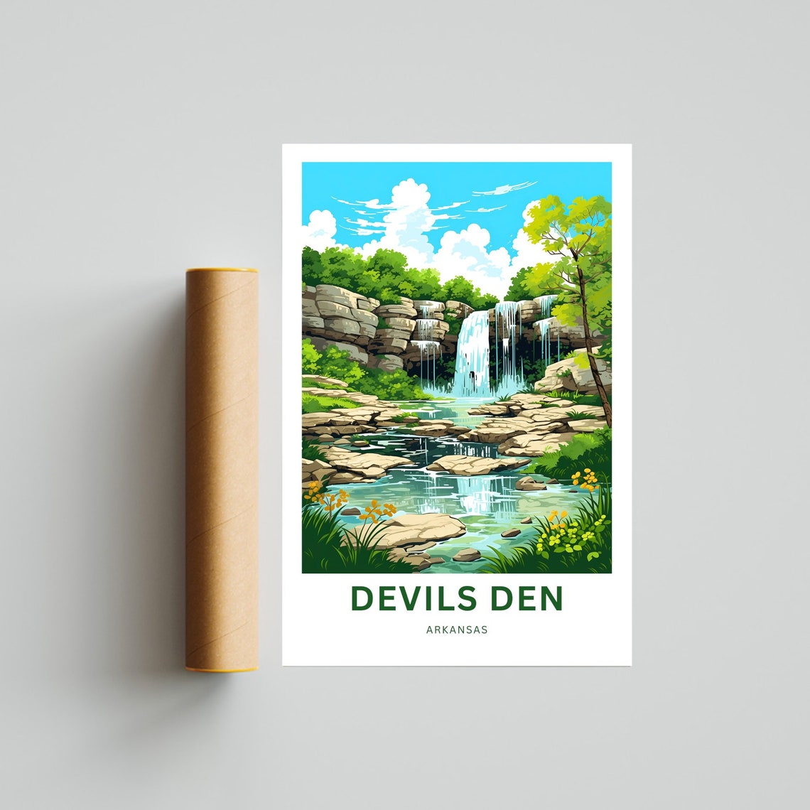 Devils Den Arkansas Rocky Cascades Personalized Travel Poster - Image 4