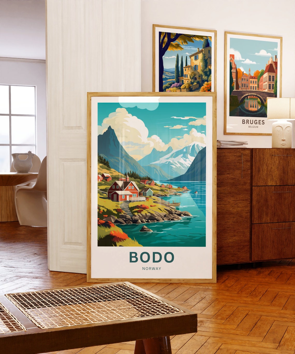 Bodo Norway Fjord Village Red Cabins Personalized Travel Poster - Image 5