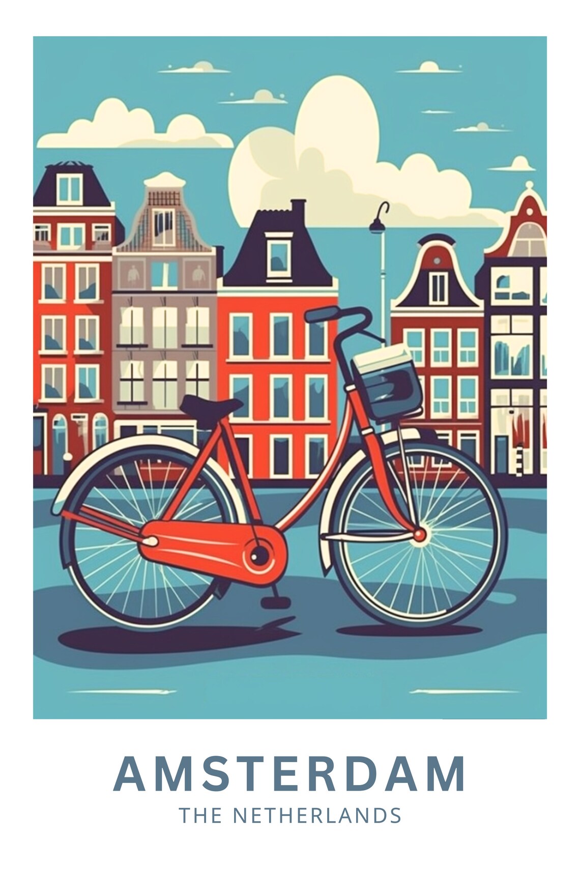 Amsterdam Red Bicycle Canal Houses Dutch City Vintage Travel Poster - Image 4
