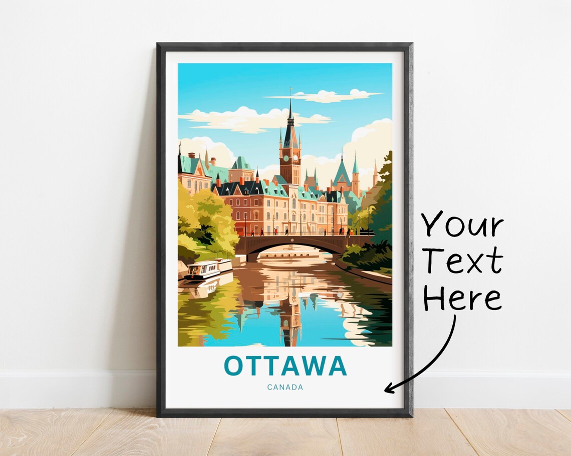 Personalized Ottawa Canada Parliament Bridge Vintage Travel Poster Art