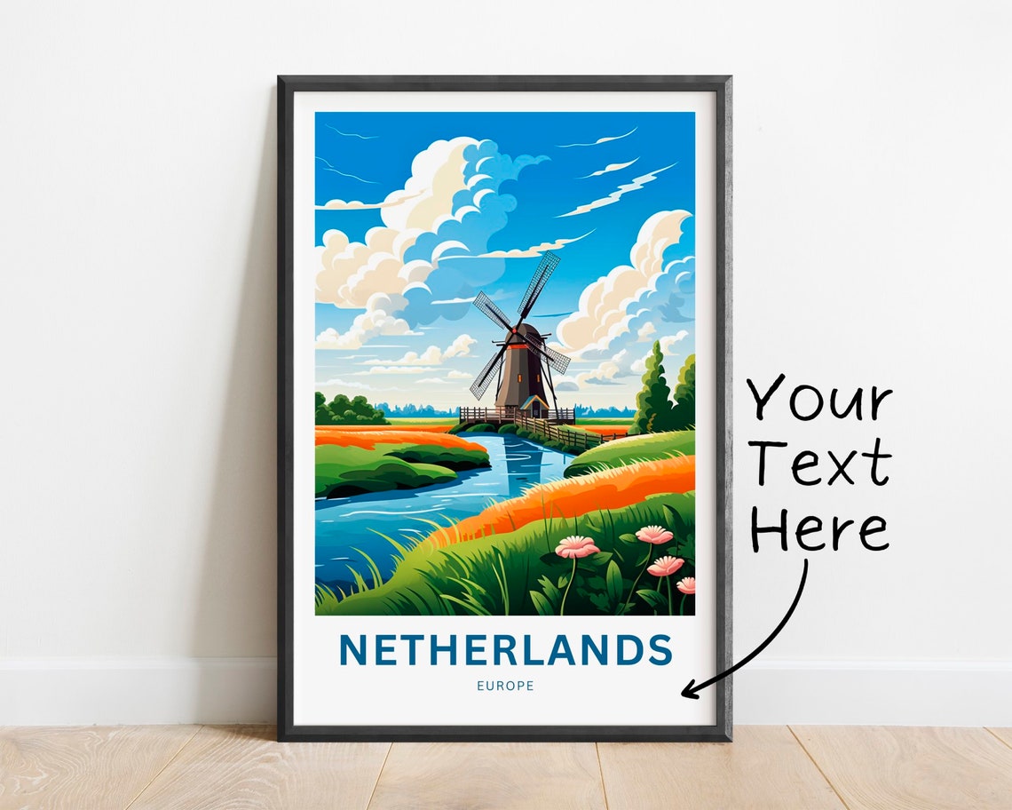 Netherlands Europe Windmill Canal Countryside Personalized Poster