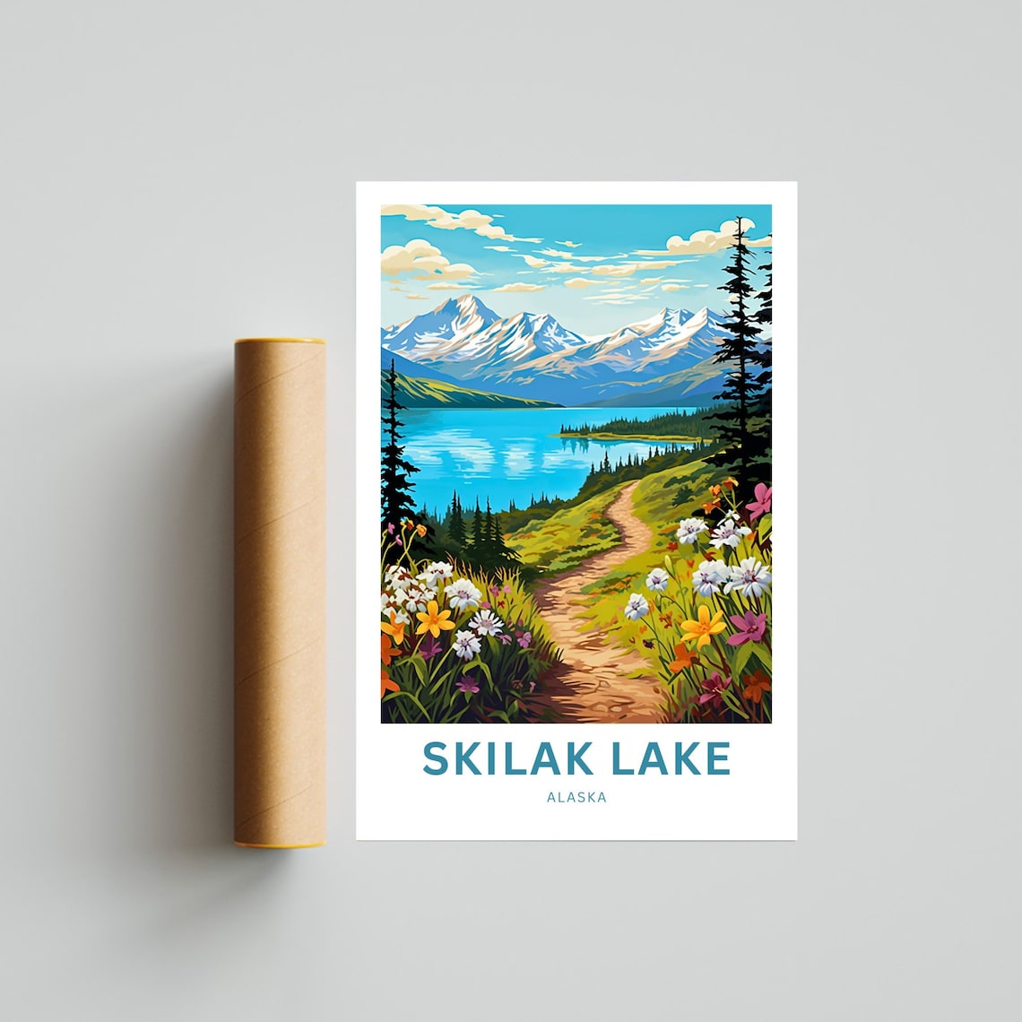 Skilak Lake Alaska Wildflower Path Lake and Mountain View Poster - Image 4