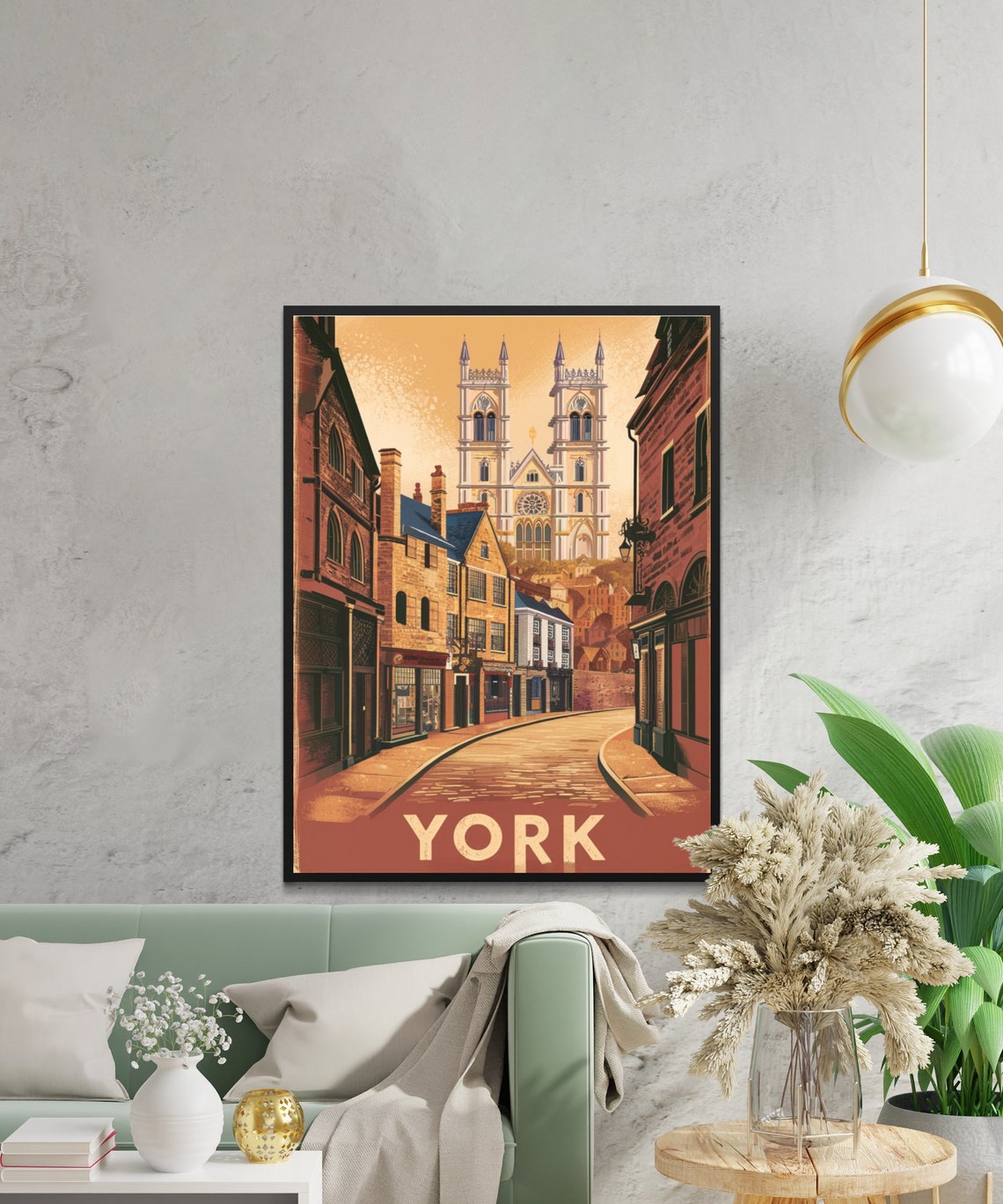 York England Minster Twin Towers Cobblestone Street Poster Art - Image 2